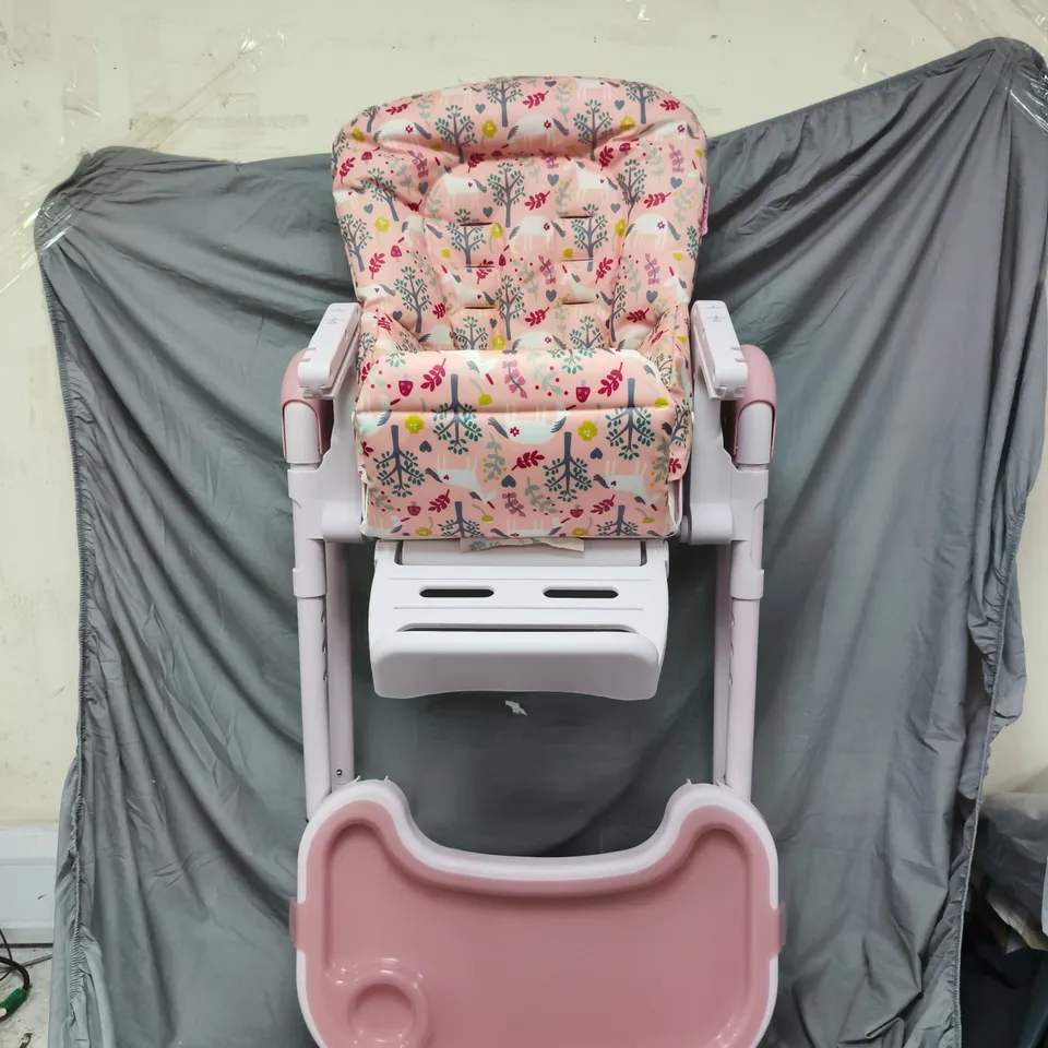 COSATTO HIGH CHAIR – PINK FLORAL UPHOLSTERY WITH TRAY