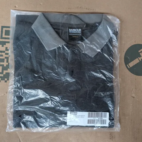 BAGGED BARBOUR INTERNATIONAL COWLEY POLO TOP IN GREY SIZE MEDIUM