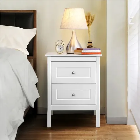 BOXED NEMETH WOOD BEDSIDE TABLE WHITE