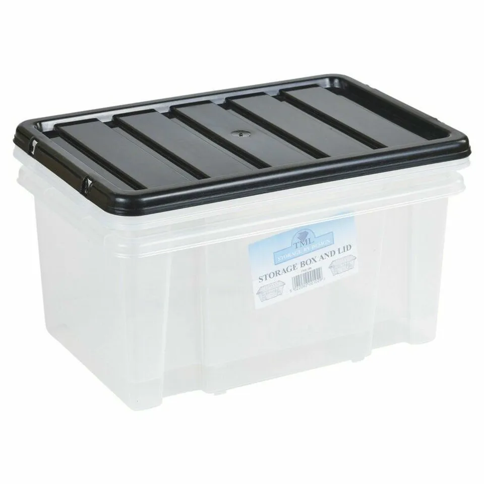 BOXED 24 LITRES PLASTIC STORAGE BOX BLACK