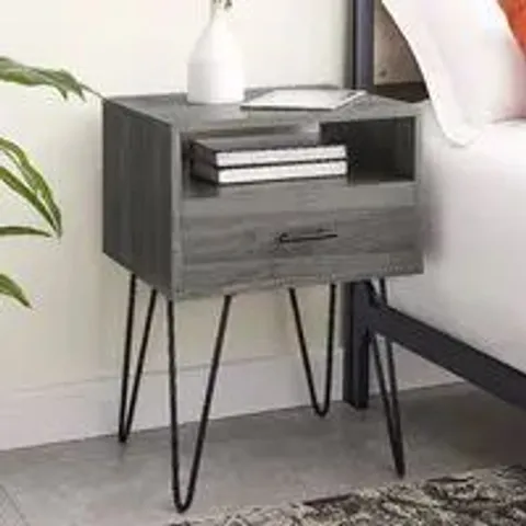 BRAND NEW BOXED WALKER EDISON AVON WOODEN SIDE TABLE WITH 1 DRAWER IN SLATE GREY (1 BOX)