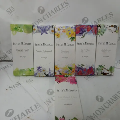 BOXED SET OF 6 10 PRICES CANDLES TEA LIGHTS TO INCLUDE - FRAGIPANI - FIG & PLUM - SOFT COCONUT ECT
