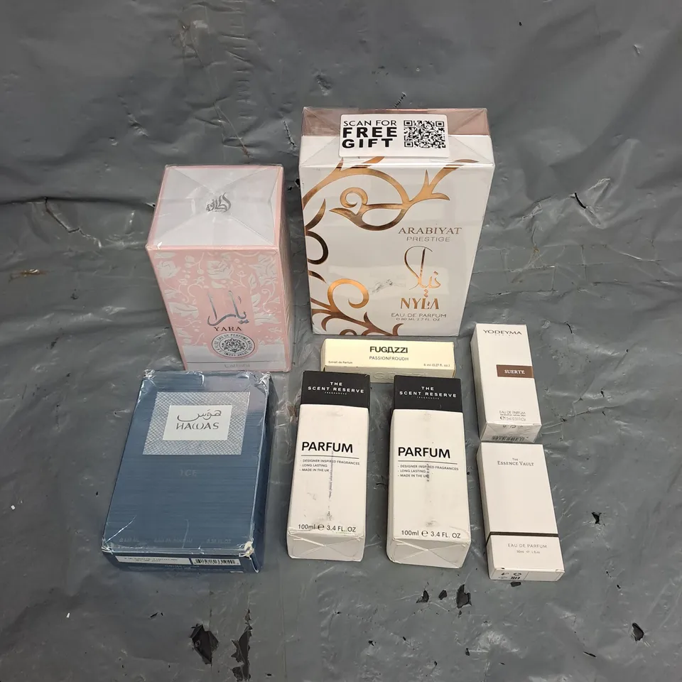 APPROXIMATELY 8 ASSORTED BOXED FRAGRANCES TO INCLUDE - YODEYAMA SUERTE, THE SCENT RESERVE, ARABIYAT PRESTIGE NYLA, ETC. 