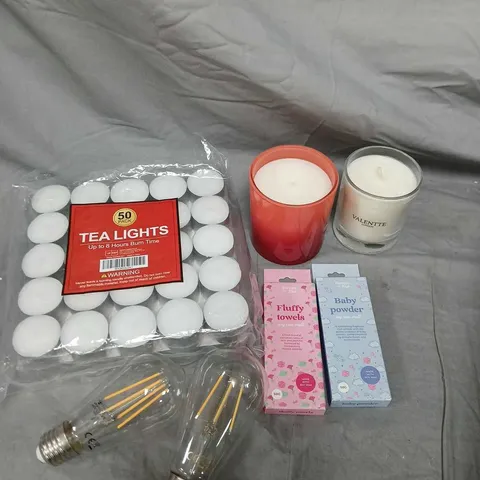 APPROXIMATELY 10 ASSORTED HOUSEHOLD ITEMS TO INCLUDE CANDLES & BULBS 