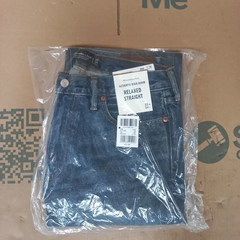 BAGGED ABERCROMBIE & FITCH RELAXED STRAIGHT JEANS IN BLUE SIZE 33/34