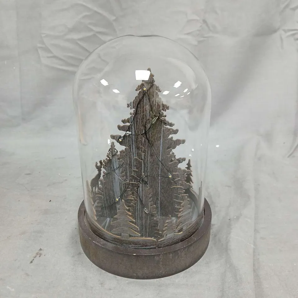 WOOD EFFECT LIGHT UP CLOCHE WITH TREE SCENE CHRISTMAS DECORATION