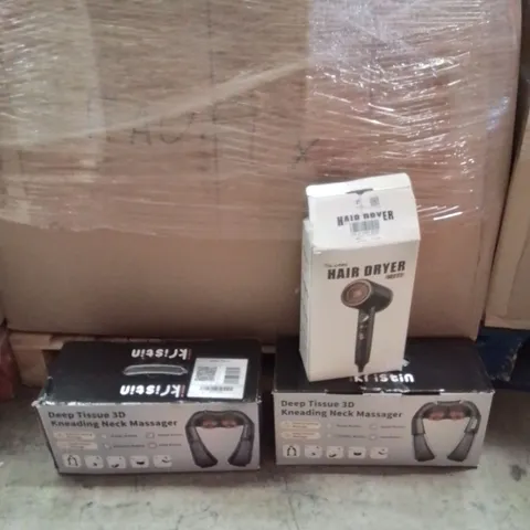 PALLET CONTAINING A LARGE QUANTITY OF ELECTRICAL PRODUCTS TO INCLUDE;NESK MASSAGER,HAIR DRYER,NECK MASSAGER