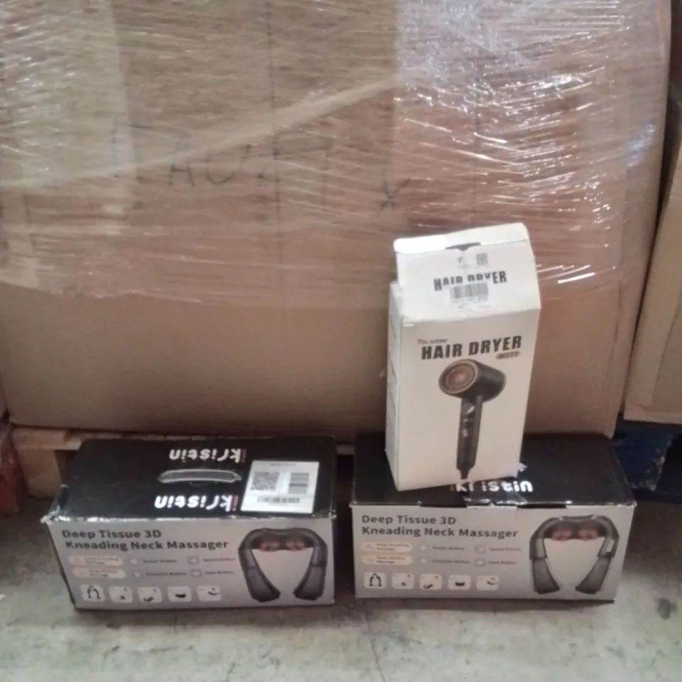 PALLET CONTAINING A LARGE QUANTITY OF ELECTRICAL PRODUCTS TO INCLUDE;NESK MASSAGER,HAIR DRYER,NECK MASSAGER