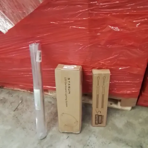 PALLET OF ASSORTED HOUSEHOLD GOODS AND PRODUCTS TO INCLUDE;CORDLESS BATTLE ROPE,LED LIGHTING SYSTEM FOR DARTBOARD,PVC TABLE CLOTH 