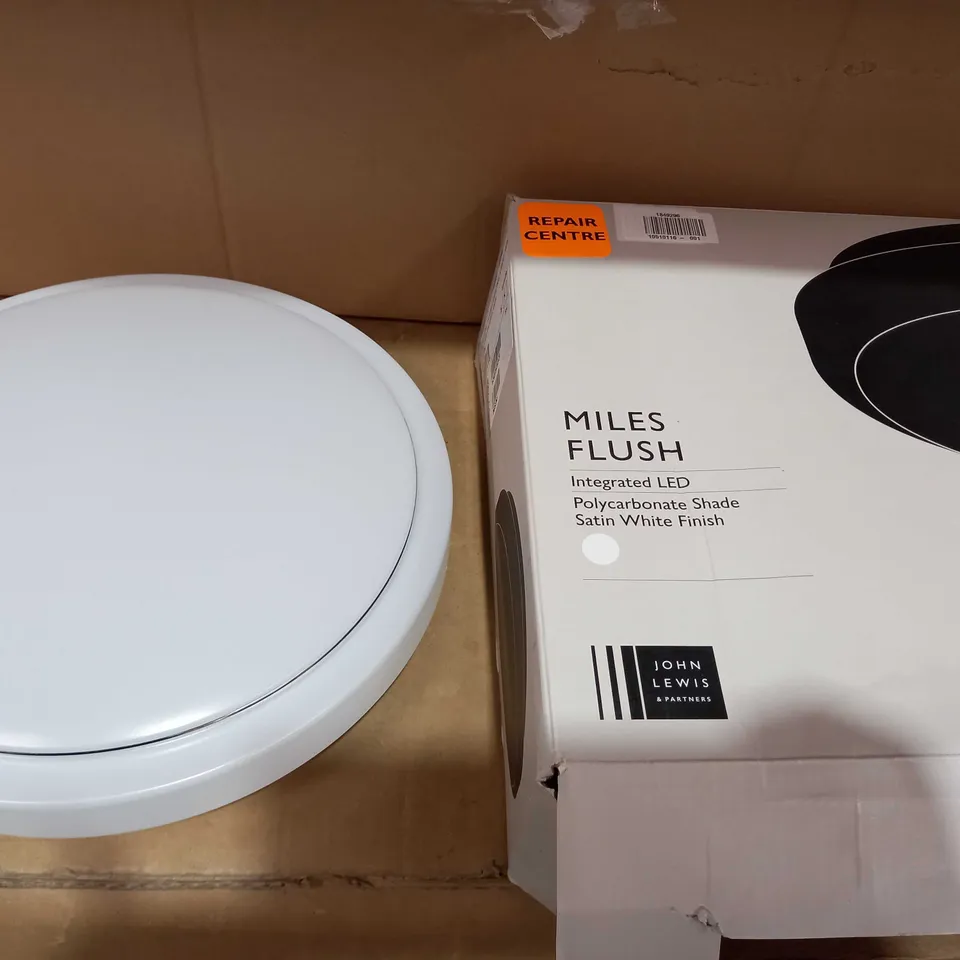 LOT OF 2 JOHN LEWIS SMOKEY GLASS PENDANT LIGHT FITTING & MILES FLUSH ROUND WHITE LED LIGHT SHADE 
