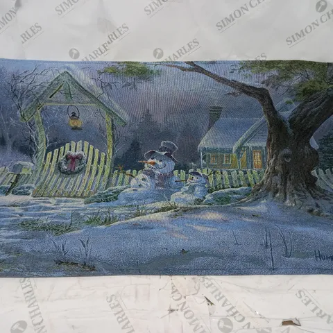 SNOWTIME SEASONS GREETINGS FIBRE OPTIC HANGING WALL TAPESTRY - 92cm x 66cm COLLECTION ONLY