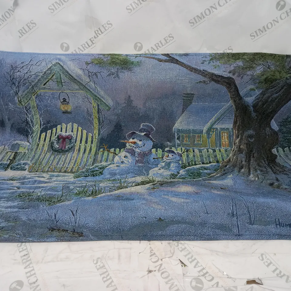 SNOWTIME SEASONS GREETINGS FIBRE OPTIC HANGING WALL TAPESTRY - 92cm x 66cm COLLECTION ONLY