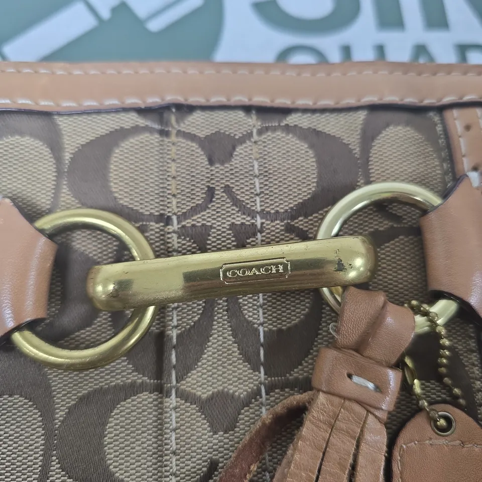 COACH MONOGRAM CANVAS HANDBAG WITH LEATHER TRIM – BROWN