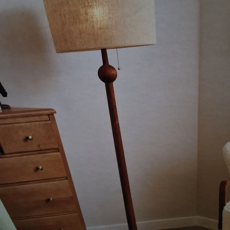 DUNELM GRACIE FLOOR LAMP – WOODEN BASE WITH NATURAL SHADE