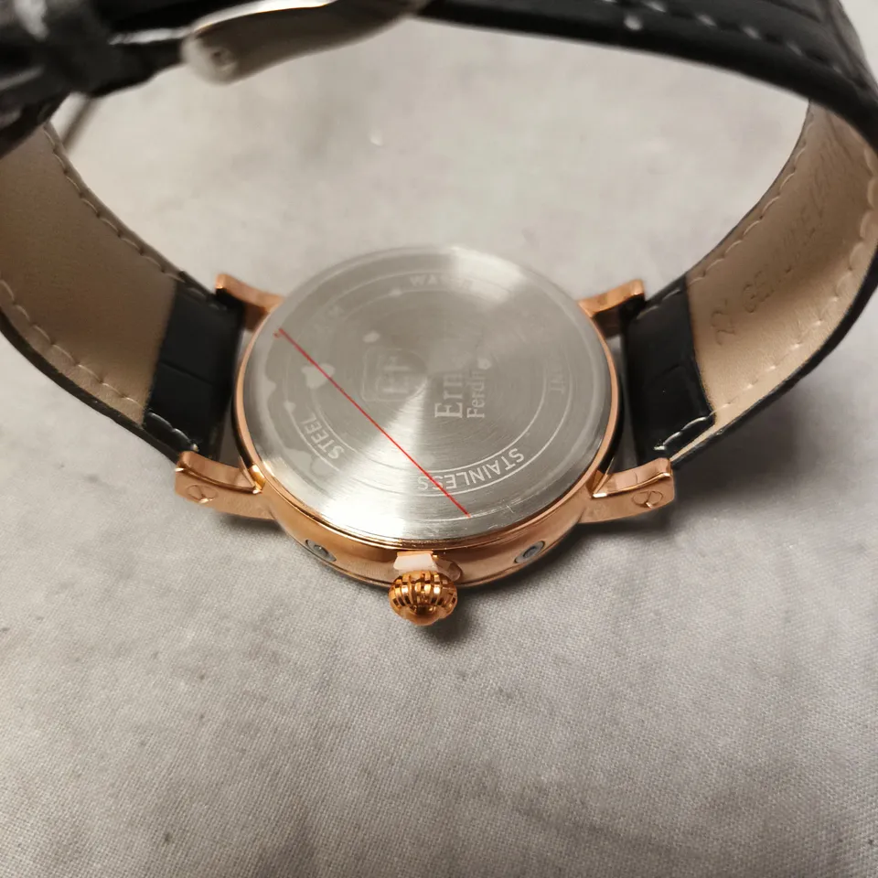 ERNEST FERDINAND CHRONOGRAPH WATCH – SUB DIALS – LEATHER STRAP –  ROMAN NUMERALS