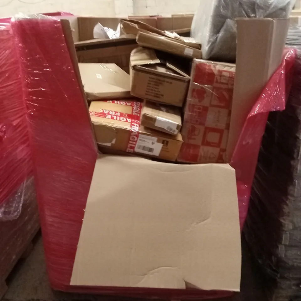 PALLET OF ASSORTED HOUSEHOLD GOODS & PRODUCTS TO INCLUDE; LEGO, SKIRT HANGER, WALKING CANE, OFFICE CHAIR, BABY BOUNCER ETC