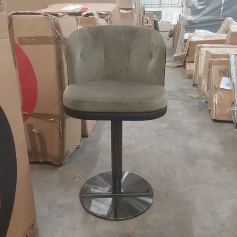 DANETTI ELODIE OLIVE GREEN VELVET AND BLACK FAUX LEATHER GAS LIFT BAR STOOL