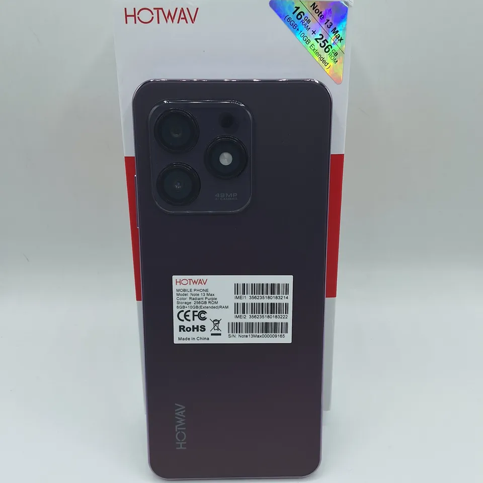 BOXED HOTWAV NOTE 13 MAX 16/256GB IN RADIANT PURPLE 