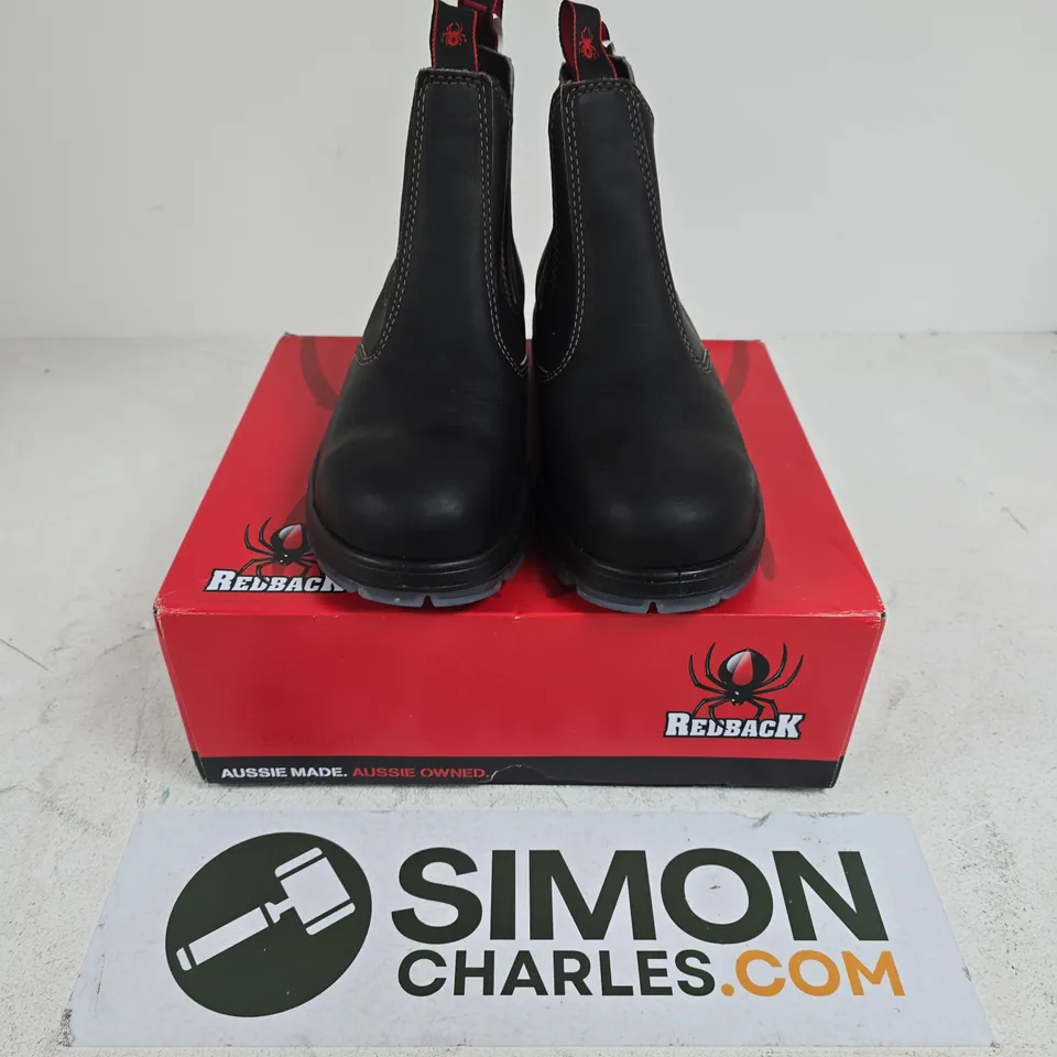 BOXED PAIR OF REDBACK BOBCAT TPU SAFETY BOOTS IN BLACK - UK 10.5