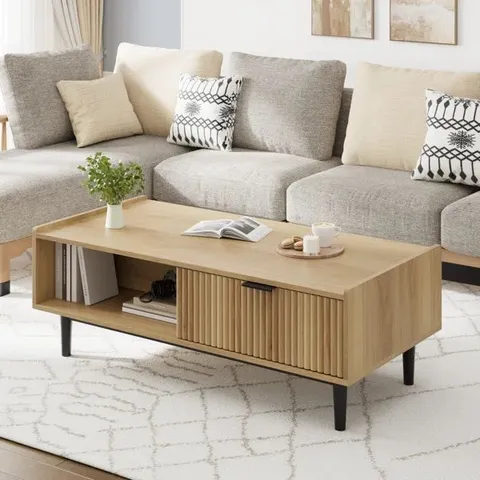 BOXED SOLID WOOD FRAME COFFEE TABLE WITH STORAGE 