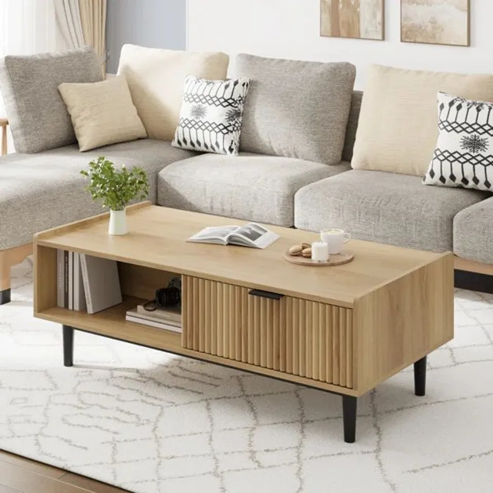 BOXED SOLID WOOD FRAME COFFEE TABLE WITH STORAGE 