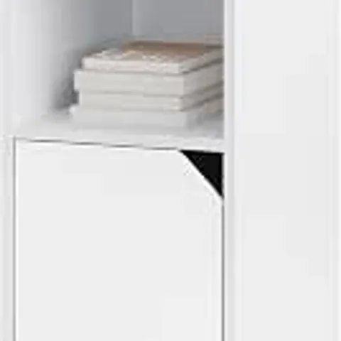 BOXED WOLTU SLIM WOOD BEDSIDE TABLE, WITH 1 OPEN COMPARTMENT AND 1 CUPBOARD, NARROW NIGHTSTAND 25X35X61CM, WHITE