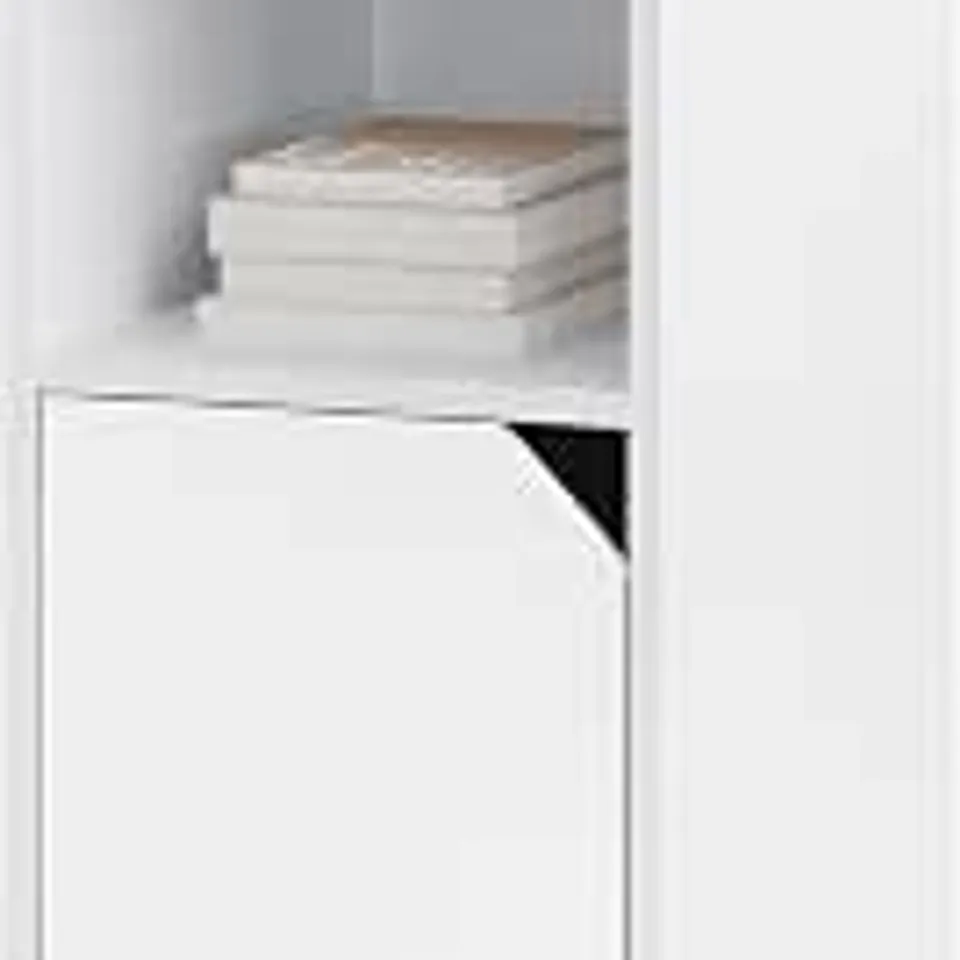 BOXED WOLTU SLIM WOOD BEDSIDE TABLE, WITH 1 OPEN COMPARTMENT AND 1 CUPBOARD, NARROW NIGHTSTAND 25X35X61CM, WHITE