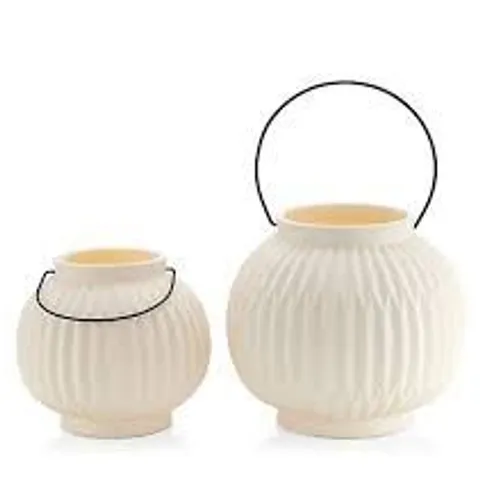 GARDEN REFLECTIONS SET OF 2 BATTERY OPERATED PORCELAIN SPHERE FLUTED LIGHTS