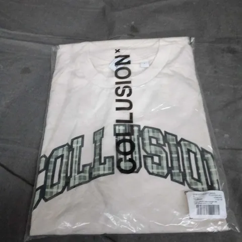COLLUSION HEAVYWEIGHT TEE WITH CHECK PRINT – WHITE, XL