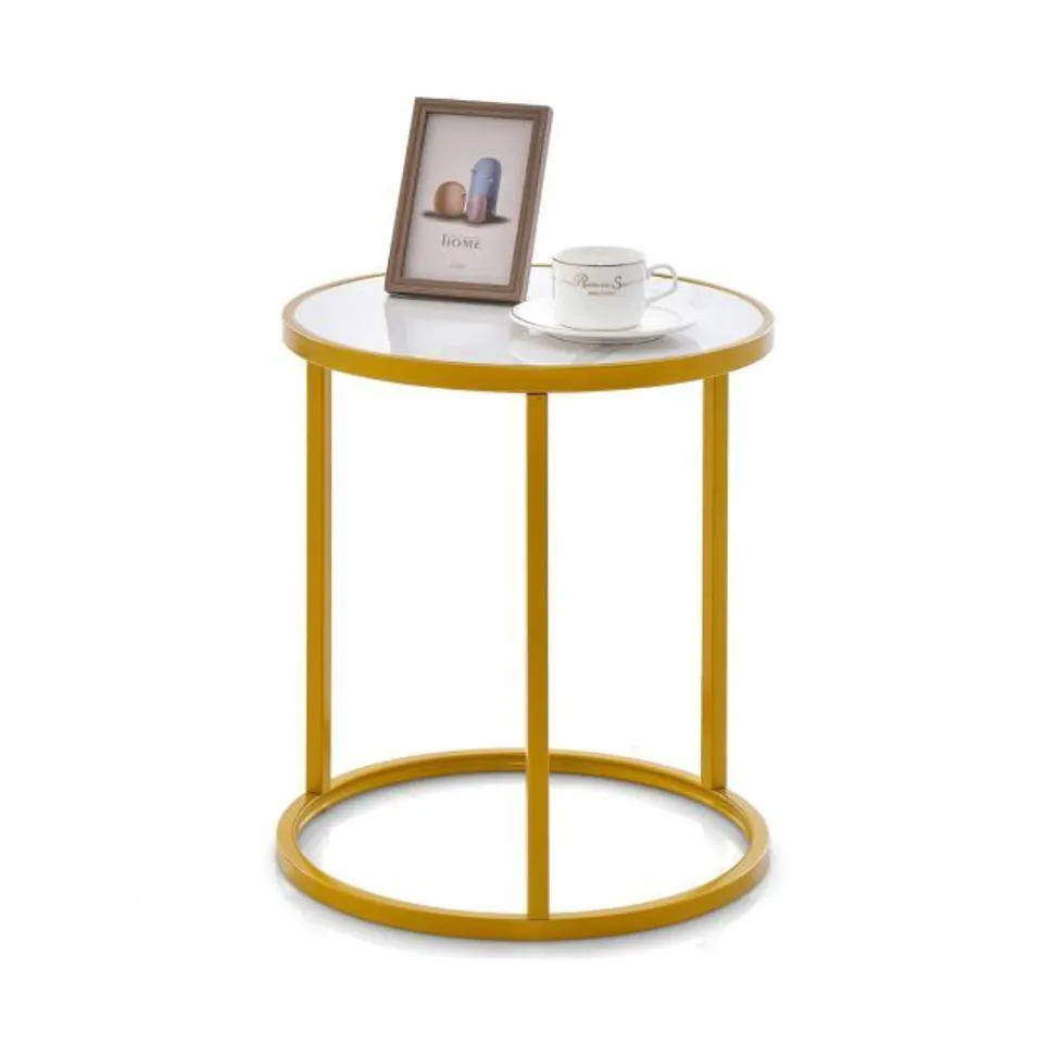 BOXED COSTWAY GOLDEN MARBLE TOP ROUND SIDE TABLE