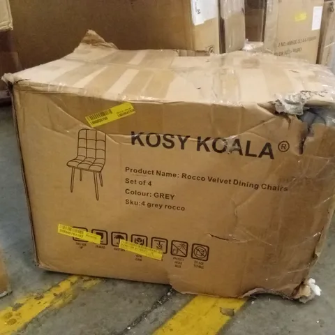 BOXED SET OF 4 ROCCO VELVET DINING CHAIRS - GREY (1 BOX)