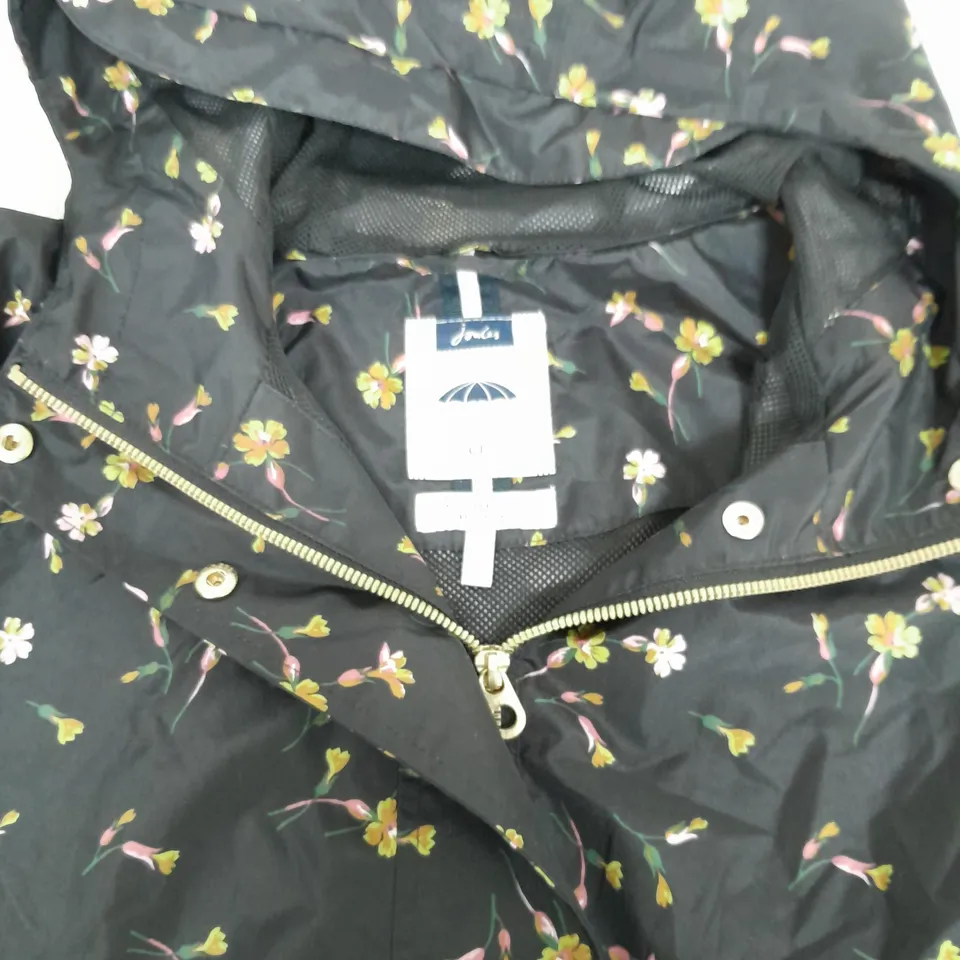 JOULES RIGHT AS RAIN BLACK FLORAL PRINT COAT - UK 14