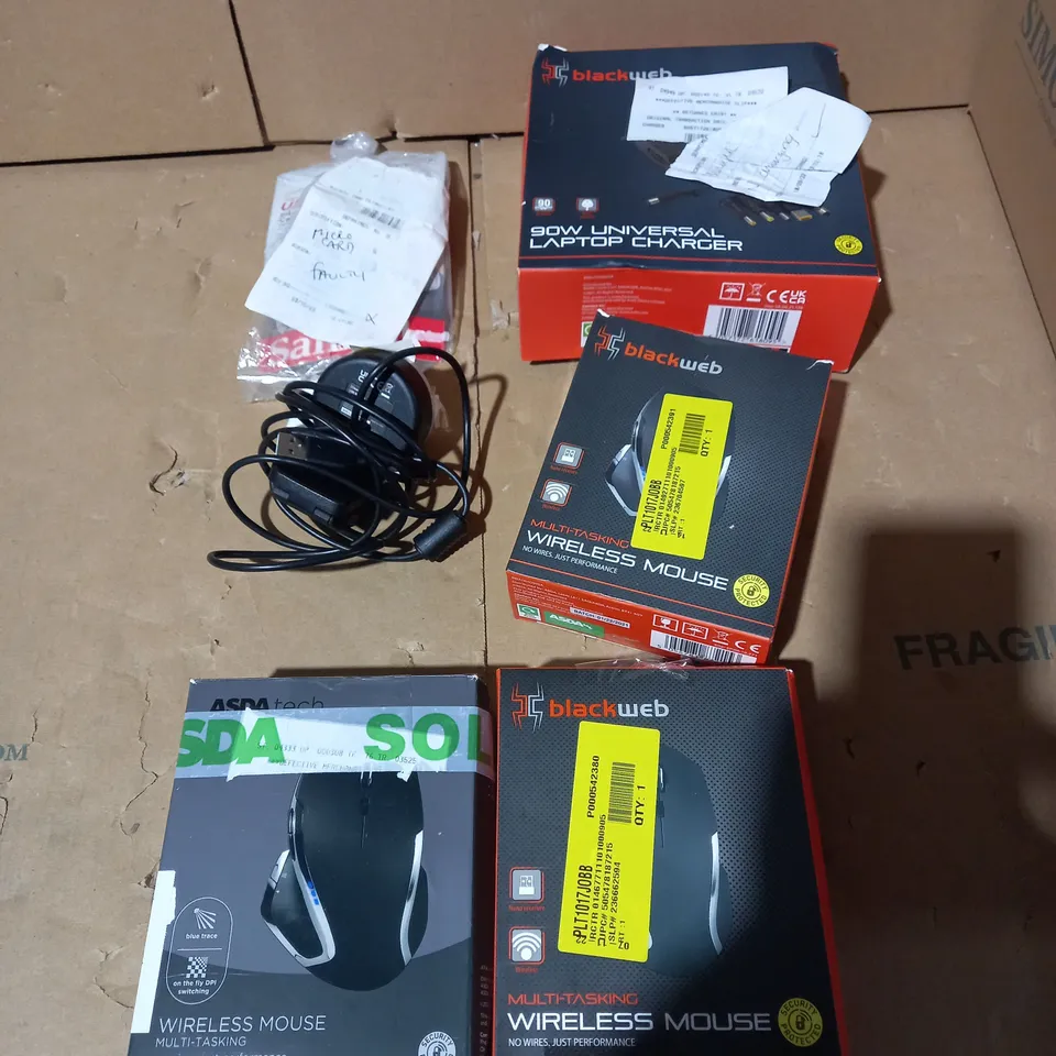 LOT OF APPROX. 6 ASSORTED COMPUTER ACCESSORIES TO INCLUDE WIRELESS MICE, WEBCAM, LAPTOP CHARGER ETC