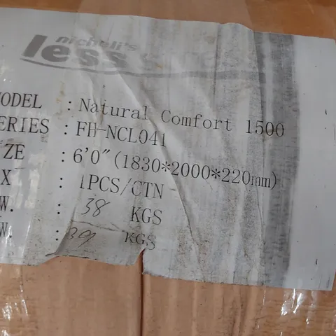 QUALITY BAGGED & ROLLED NICHELIS LESS STRESS NATURAL COMFORT 1500 SUPER KINGSIZE 6' MATTRESS 