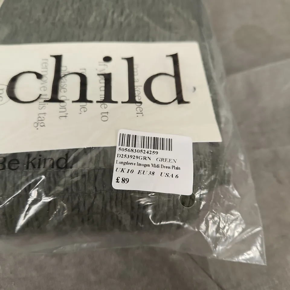 NOBODY'S CHILD IMOGEN LONG-SLEEVE MIDI DRESS IN GREEN – UK 10