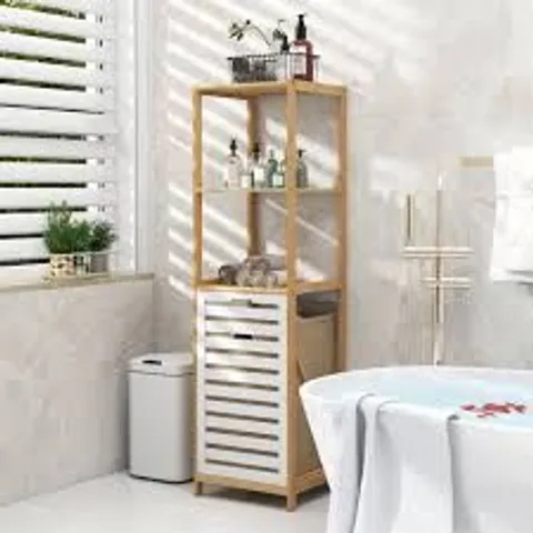 BOXED COSTWAY 3 SHELF NATURAL BAMBOO TILT OUT LAUNDRY HAMPER - NATURAL