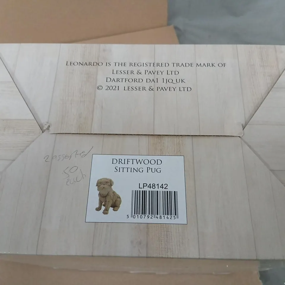 DRIFTWOOD SITTING PUG FIGURINE – DECORATIVE HOME DECOR