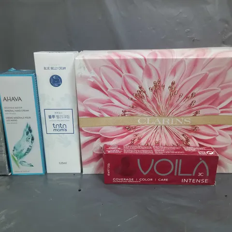 BOX OF APPROX 20 ASSORTED HEALTH & BEAUTY PRODUCTS TO INCLUDE - TNTN MOMS BLUE BELLY CREAM , AHAVA HAND CREAM , LANCOME LIQUID CARE ETC