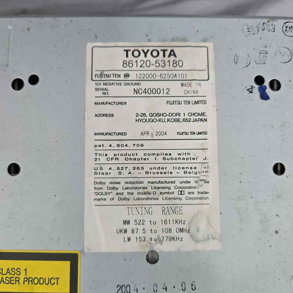 Lexus OEM car stereo head unit – Toyota part 86120-53180 (Fujitsu Ten)