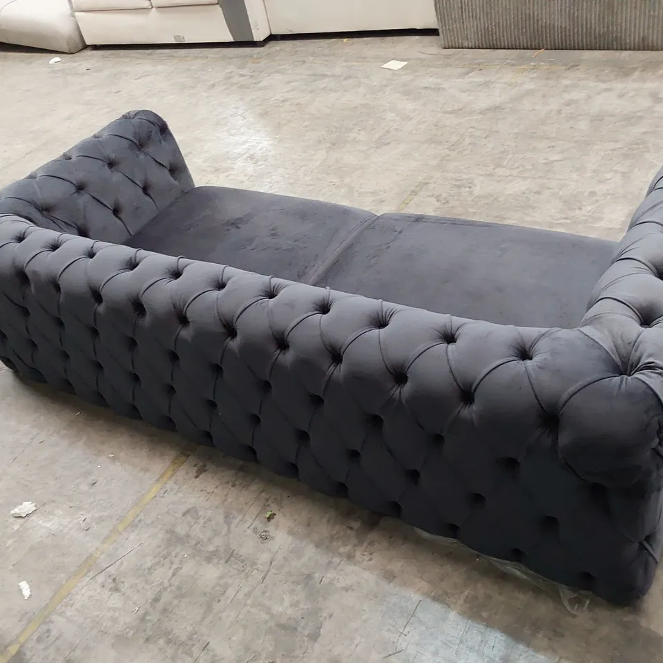 QUALITY DESIGNER 3 SEATER DEEP BUTTONED MIDNIGHT BLUE PLUSH FABRIC SOFA