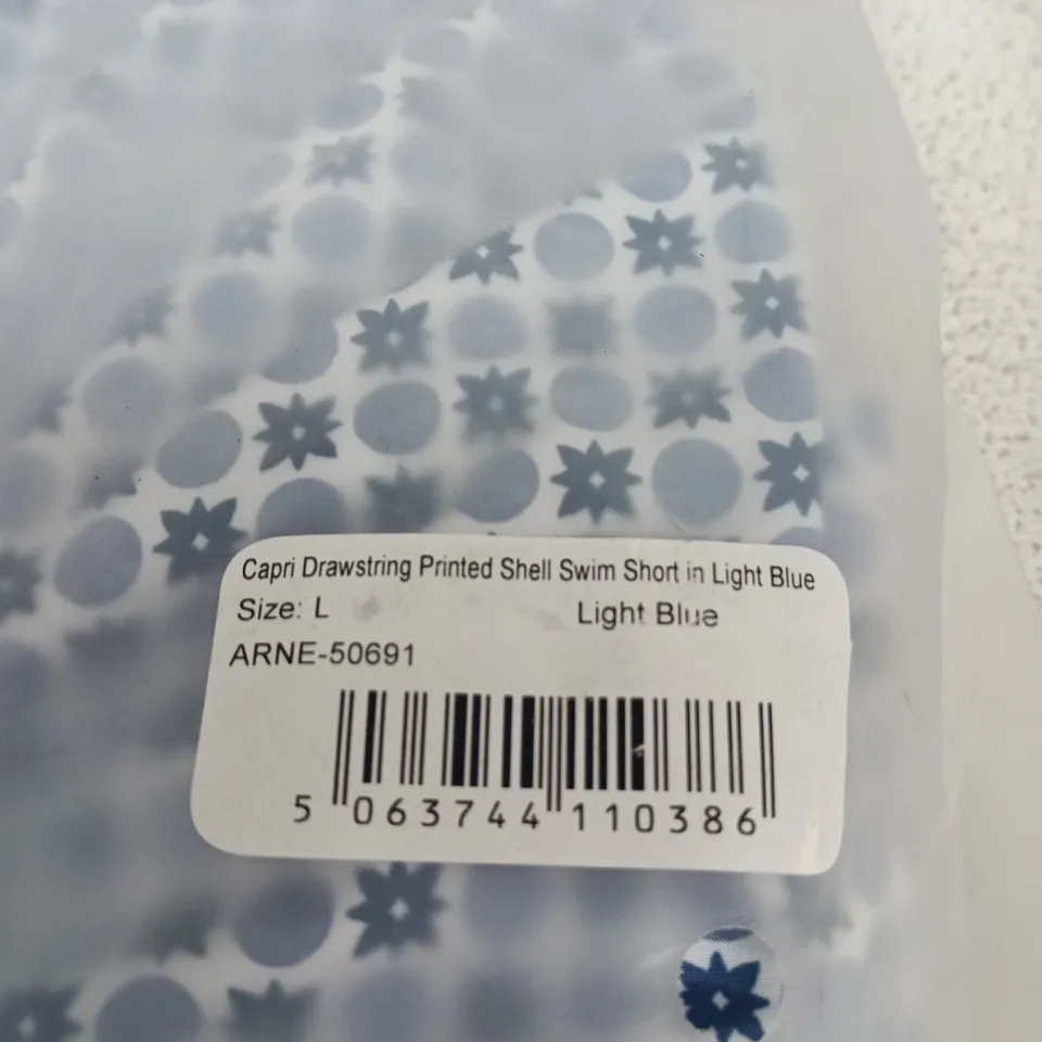 ARNE CAPRI DRAWSTRING PRINTED SHELL SWIM SHORT – LIGHT BLUE, UK L
