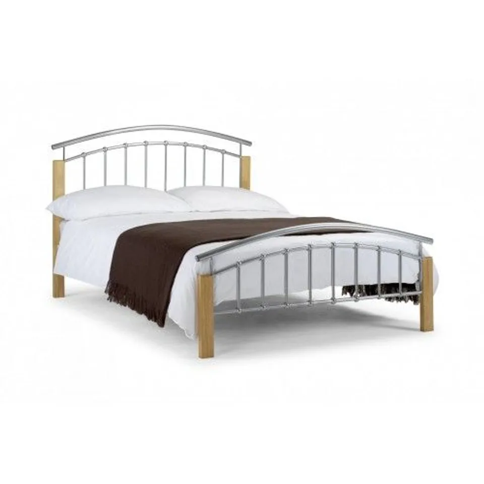 BOXED AZTEC BED - 4'6" DOUBLE, BRIGHT ALUMINIUM/OAK (2 BOXES)