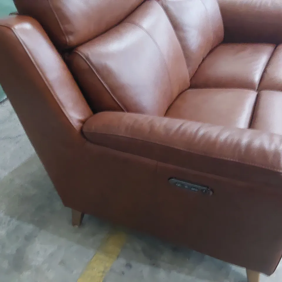 DESIGNER POWER RECLINING TWO SEATER SOFA CHESTNUT LEATHER 