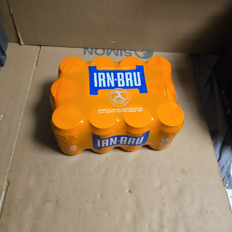 A CRATE OF APROXIMATELY 12 CANS OF IRN BRU