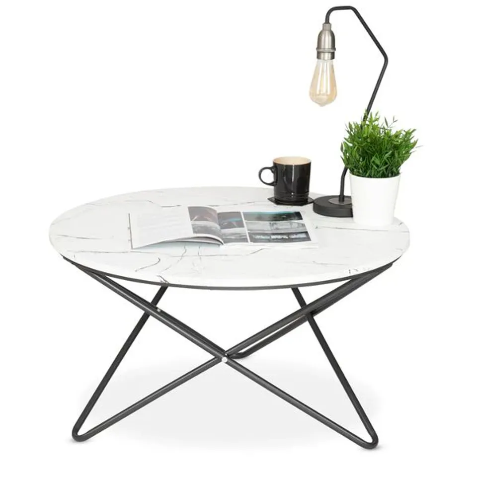 BRAND NEW BOXED MARBLE EFFECT COFFEE TABLE WITH METAL LEGS - 80 X 45CM - GREY/WHITE (1 BOX)