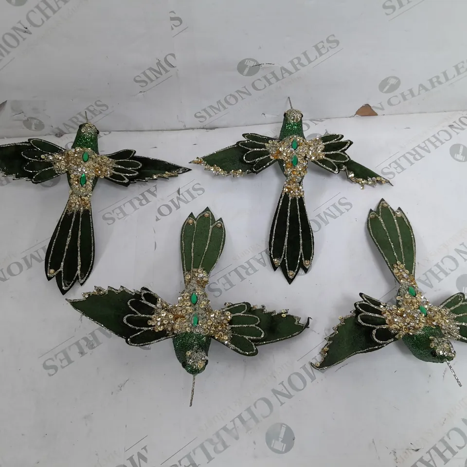DECORATIVE BIRD CLIPS - EMERALD/GOLD X4