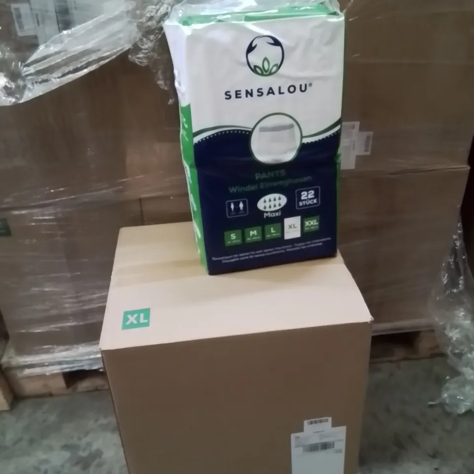 PALLET OF SENSALOU INCONTINENCE PANTS XL APPROXIMATELY 4 PACKS PER BOX