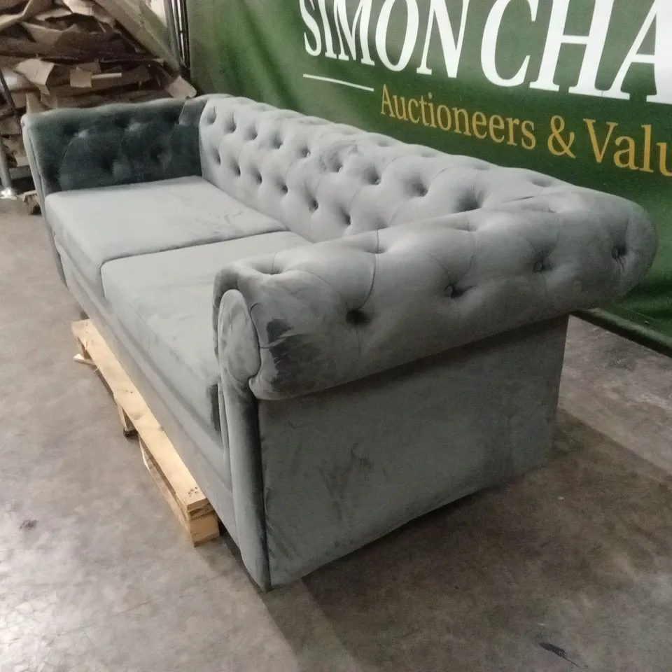 QUALITY DESIGNER 3 SEATER CHESTERFIELD SOFA BED - CHARCOAL VELVET