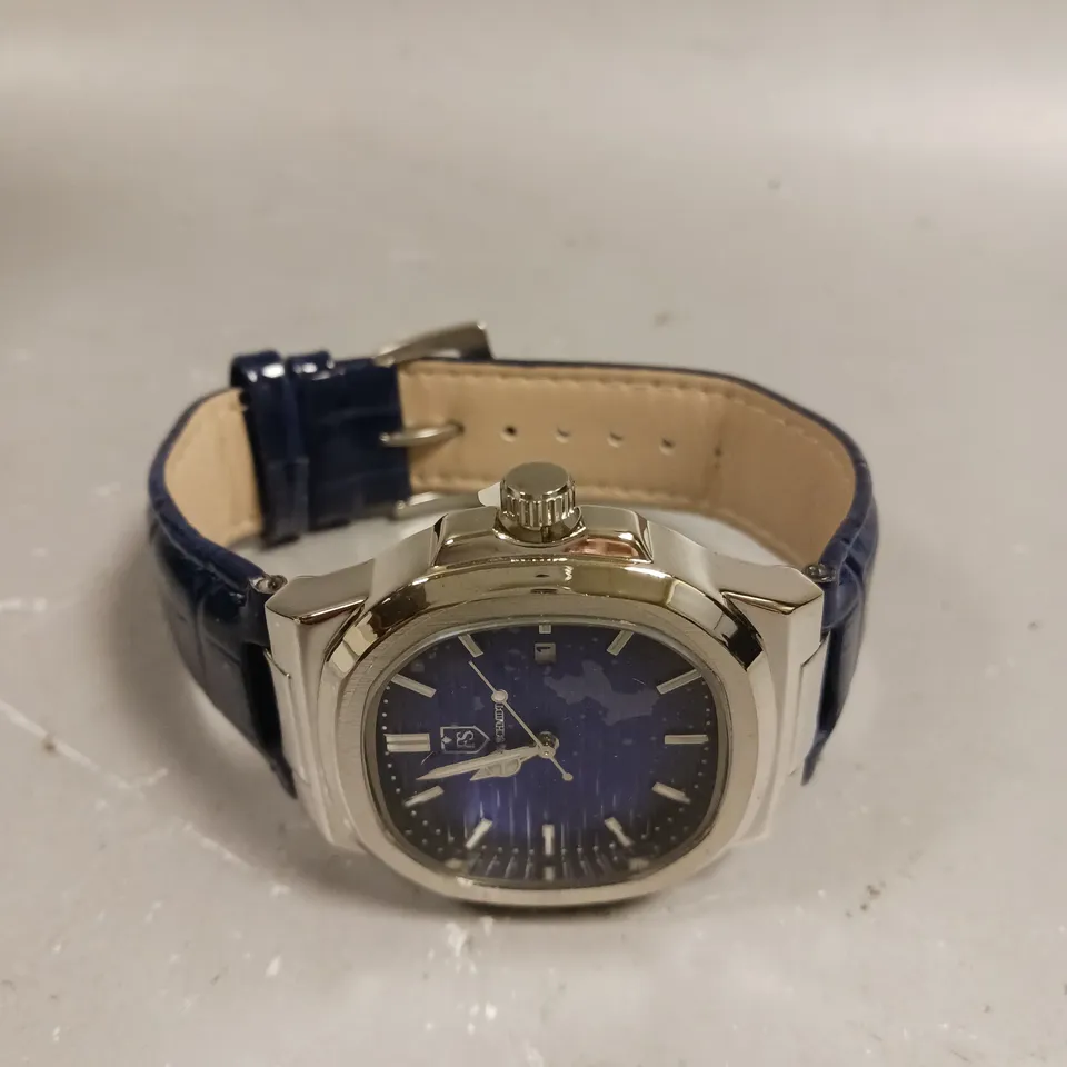 MENS FRANK SCHMIDT WATCH – TEXTURED DIAL WITH DATE – LEATHER STRAP- MODEL: FSL AMBASSADOR – 3ATM WATER RESISTANT
