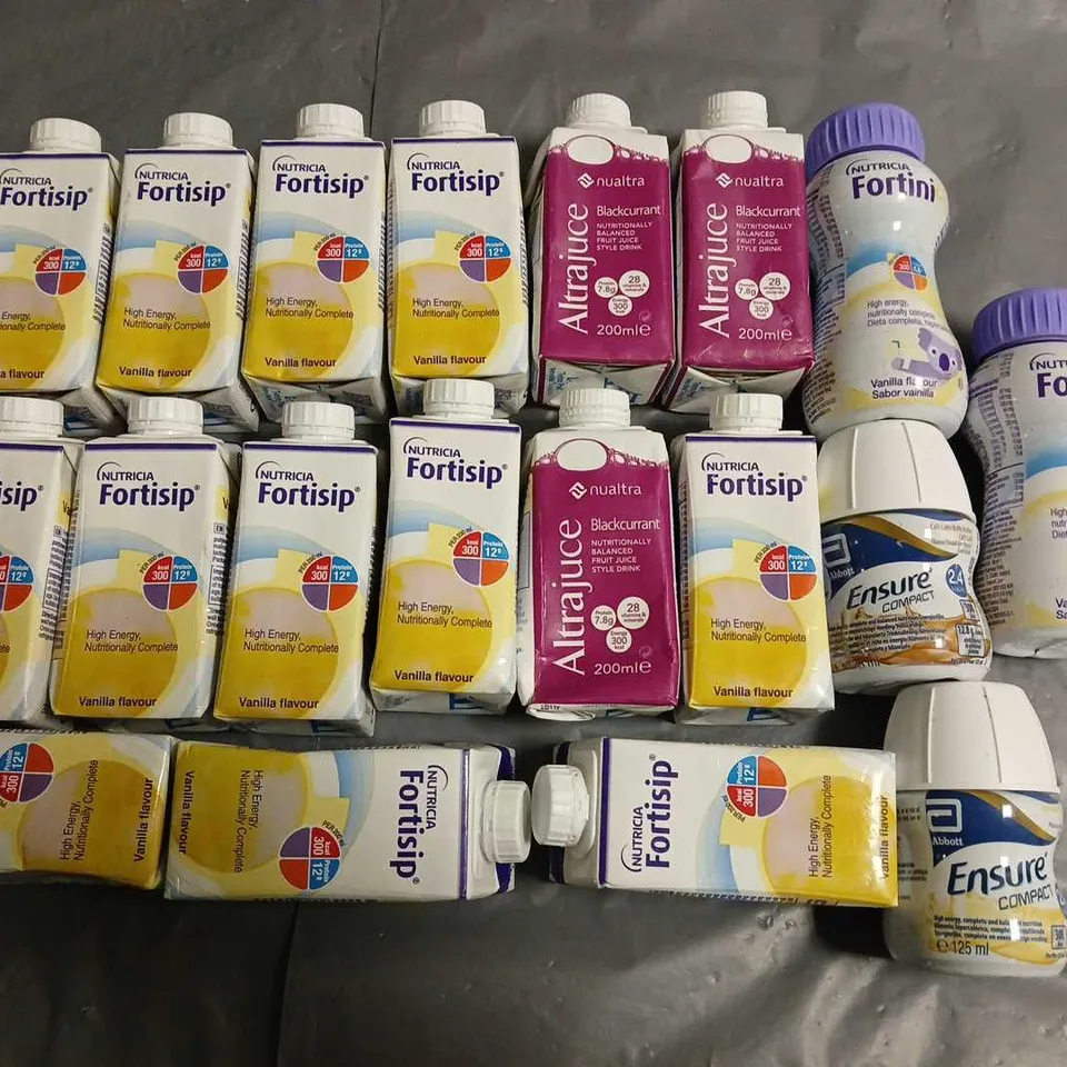 LOT OF 19 ASSORTED NUTRITIONAL DRINKS TO INCLUDE ALTRAHUICE AND NUTRICIA